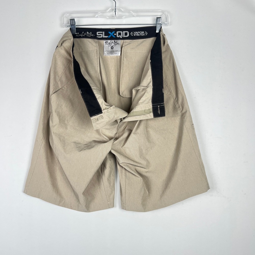 Salt Life Performance Shorts Mens 36 SLX-QD Vapor Stretch Heathered Tan Fishing - Picture 7 of 9